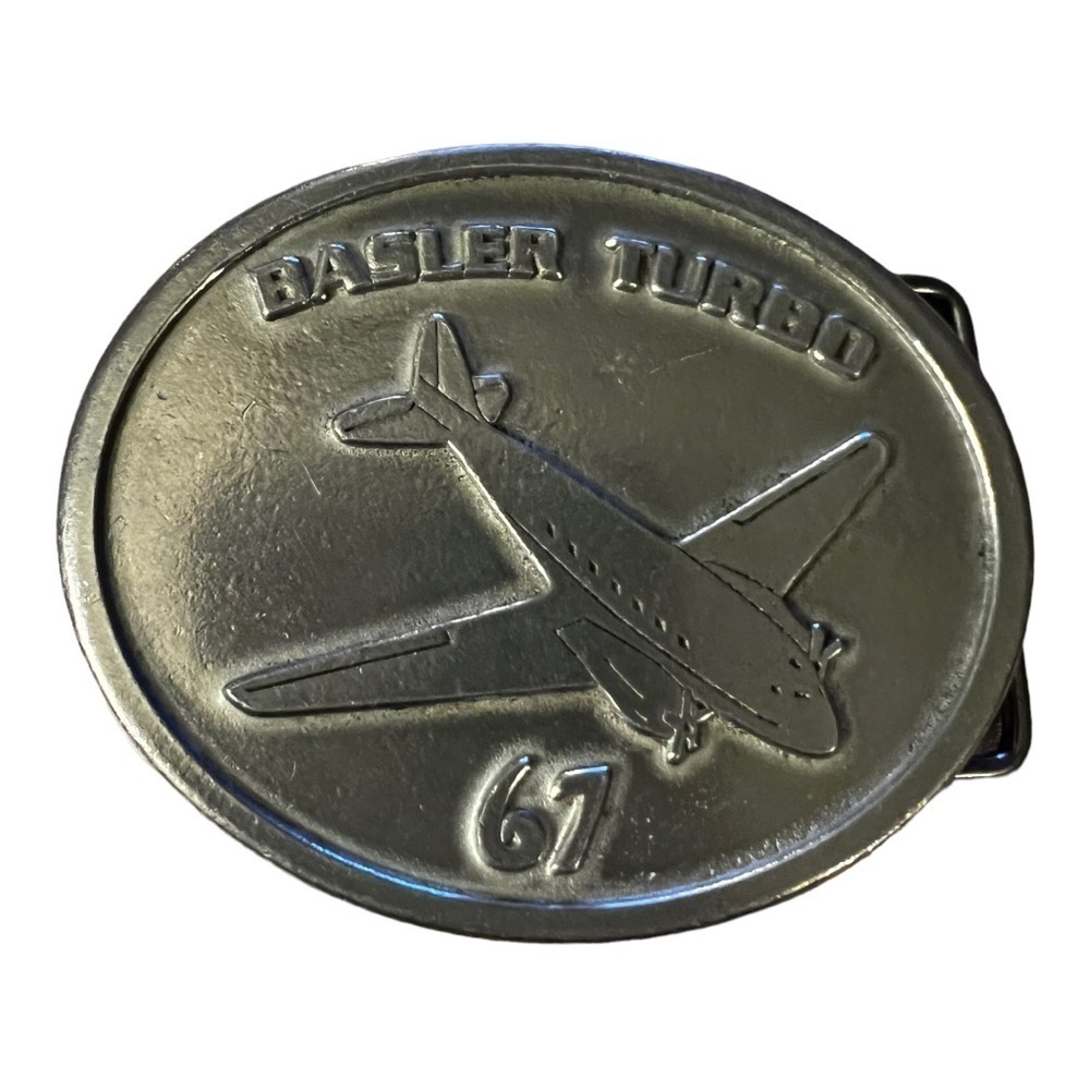 Basler turbo engines pewter belt buckle vintage 1997